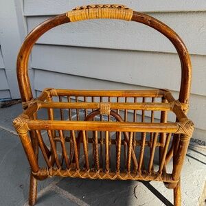 Vintage Bentwood Bamboo storage/rack magazine/rack footed handle holder
